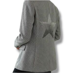 Hipchik Couture Crystal Star Houdstooth Collarless Jacket Blazer Size 8